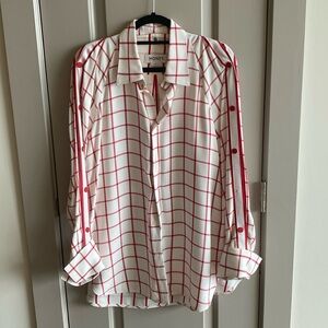 Monse window pane long blouse with snaps on arms and around neck